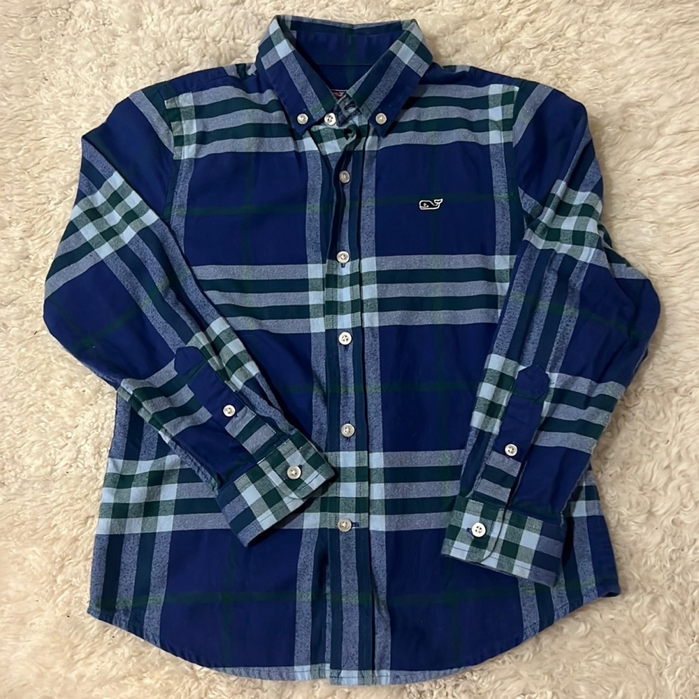 EC- Vinyard Vines Boys Button Down Plaid Cotton Whale Shirt
